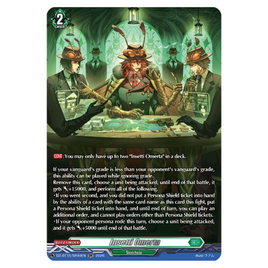 Insetti Omerta DZ-BT15/SR40EN card from the Cardfight!! Vanguard set Strike of Illusionary Shadows