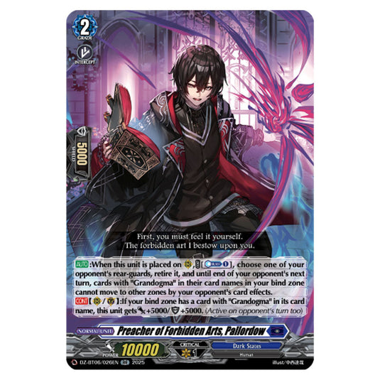 Preacher of Forbidden Arts, Pallordow DZ-BT06/026EN card from the Cardfight!! Vanguard set Generation Dragenesis