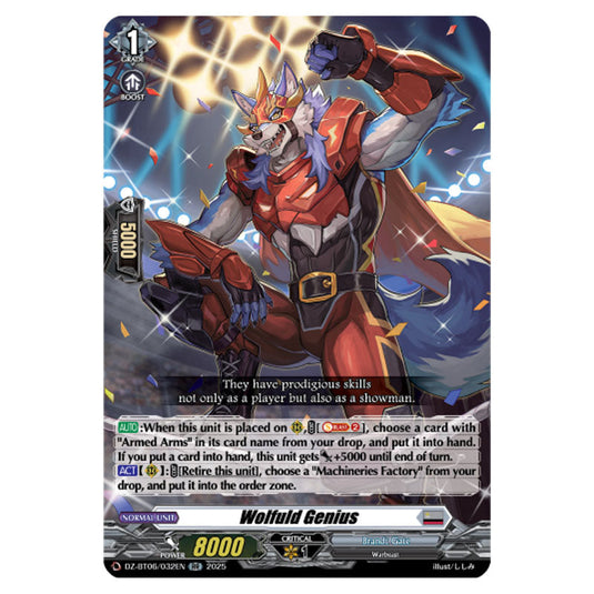 Wolfuld Genius DZ-BT06/032EN card from the Cardfight!! Vanguard set Generation Dragenesis