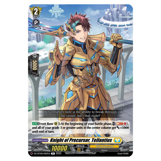 Knight of Precursor, Tellantius DZ-BT06/062EN card from the Cardfight!! Vanguard set Generation Dragenesis