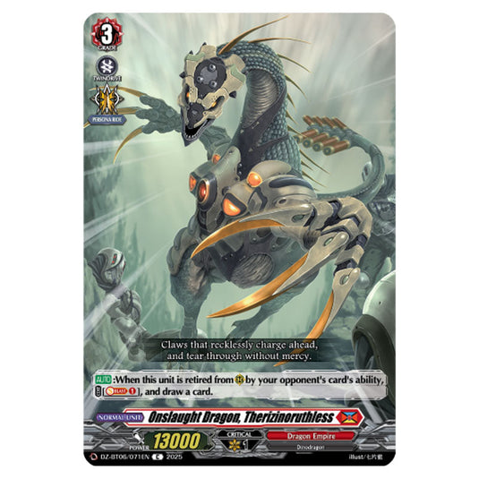 Onslaught Dragon, Therizinoruthless DZ-BT06/071EN card from the Cardfight!! Vanguard set Generation Dragenesis