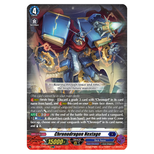 Chronodragon Nextage DZ-BT06/EX01EN card from the Cardfight!! Vanguard set Generation Dragenesis