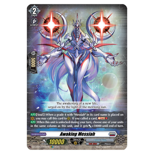Awaking Messiah DZ-BT06/EX20EN card from the Cardfight!! Vanguard set Generation Dragenesis