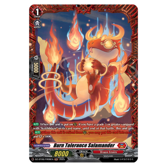 Burn Tolerance Salamander DZ-BT06/FR08EN card from the Cardfight!! Vanguard set Generation Dragenesis