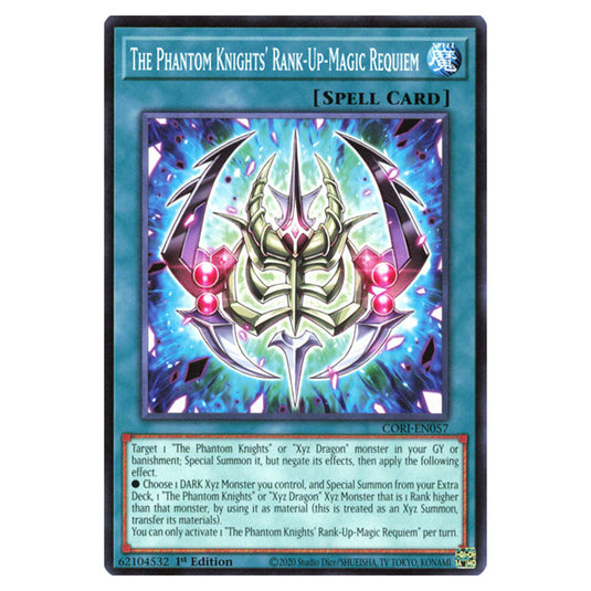 The Phantom Knights' Rank-Up-Magic Requiem CORI-EN057 card from the Yu-Gi-Oh! set Chaos Origins