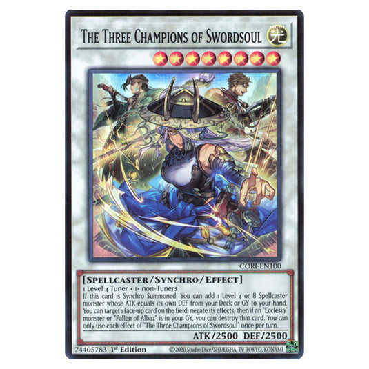 The Three Champions of Swordsoul CORI-EN100 card from the Yu-Gi-Oh! set Chaos Origins