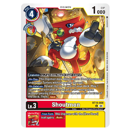 Shoutmon BT19-008 card from the Digimon set BT19-20: Special Booster Ver.2.5