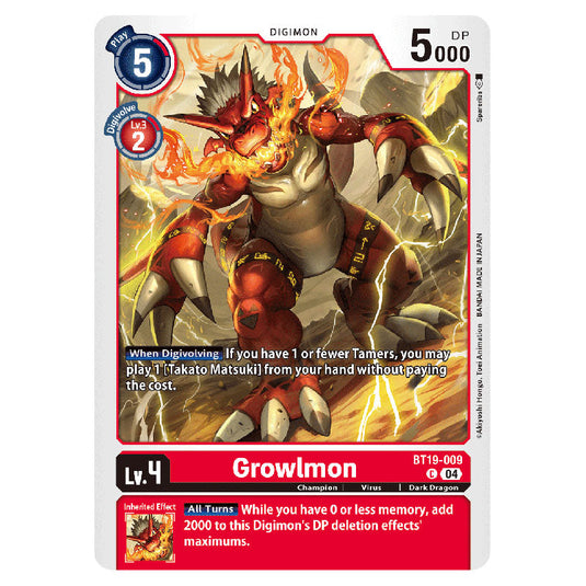 Growlmon BT19-009 card from the Digimon set BT19-20: Special Booster Ver.2.5