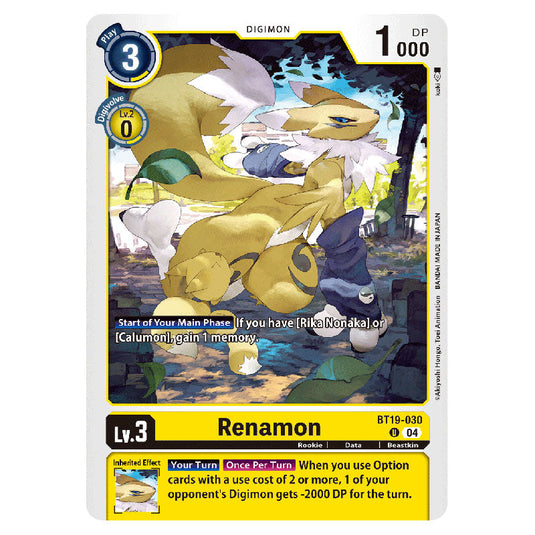 Renamon BT19-030 card from the Digimon set BT19-20: Special Booster Ver.2.5
