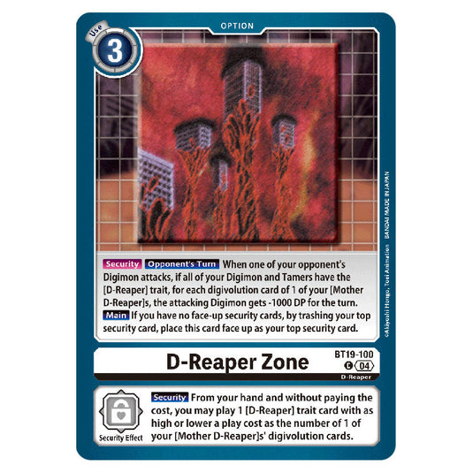 D-Reaper Zone BT19-100 card from the Digimon set BT19-20: Special Booster Ver.2.5