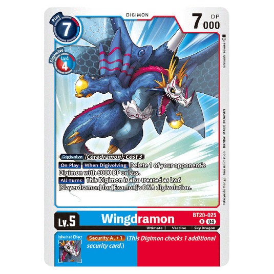 Wingdramon BT20-025 card from the Digimon set BT19-20: Special Booster Ver.2.5