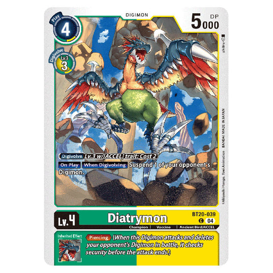 Diatrymon BT20-039 card from the Digimon set BT19-20: Special Booster Ver.2.5