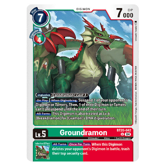 Groundramon BT20-042 card from the Digimon set BT19-20: Special Booster Ver.2.5