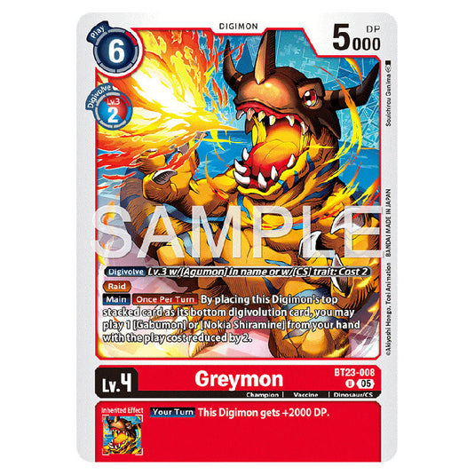 Greymon BT23-008 card from the Digimon set BT-23: Booster Hackers' Slumber