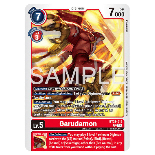 Garudamon BT23-012 card from the Digimon set BT-23: Booster Hackers' Slumber