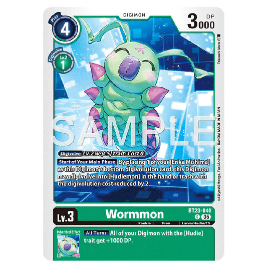 Wormmon BT23-040 card from the Digimon set BT-23: Booster Hackers' Slumber