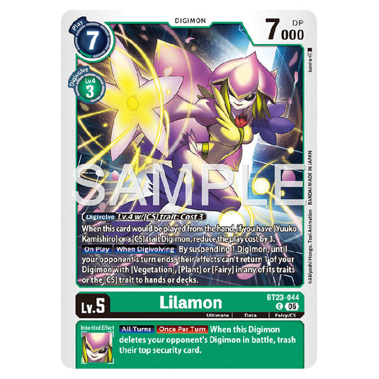 Lilamon BT23-044 card from the Digimon set BT-23: Booster Hackers' Slumber