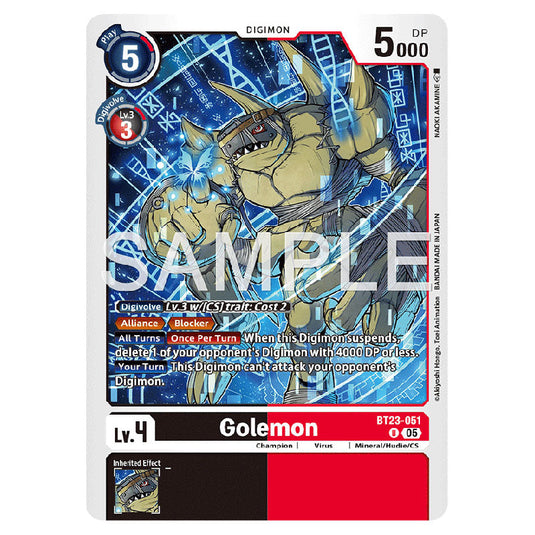 Golemon BT23-051 card from the Digimon set BT-23: Booster Hackers' Slumber