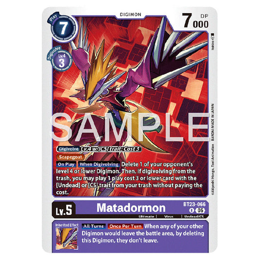 Matadormon BT23-066 card from the Digimon set BT-23: Booster Hackers' Slumber