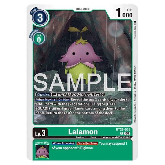 Lalamon BT26-036 card from the Digimon set Timeless Bonds