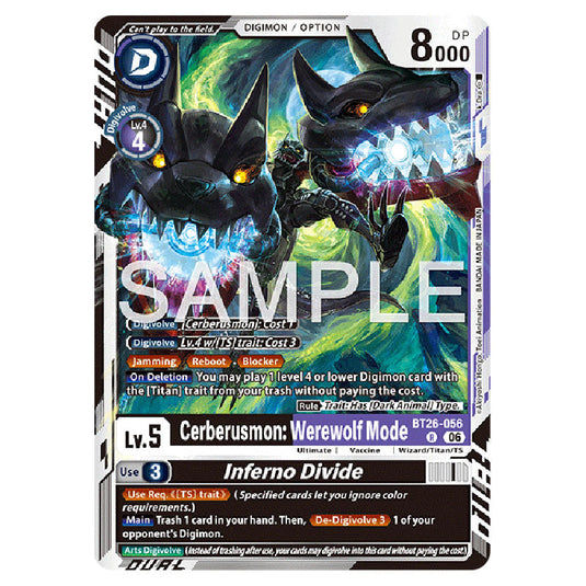 Cerberusmon: Werewolf Mode BT26-056 card from the Digimon set Timeless Bonds