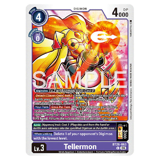 Tellermon BT26-063 card from the Digimon set Timeless Bonds