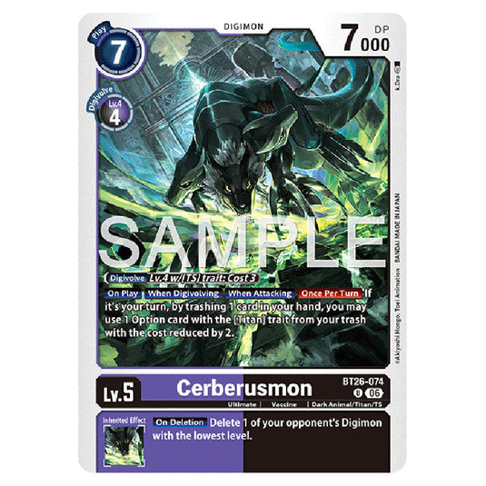 Cerberusmon BT26-074 card from the Digimon set Timeless Bonds
