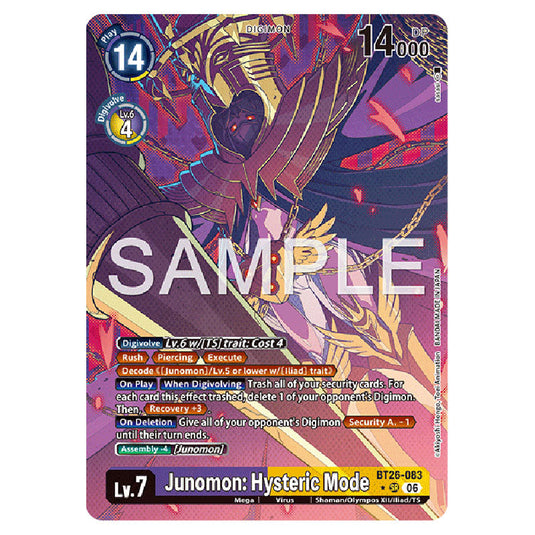 Junomon: Hysteric Mode BT26-083a card from the Digimon set Timeless Bonds