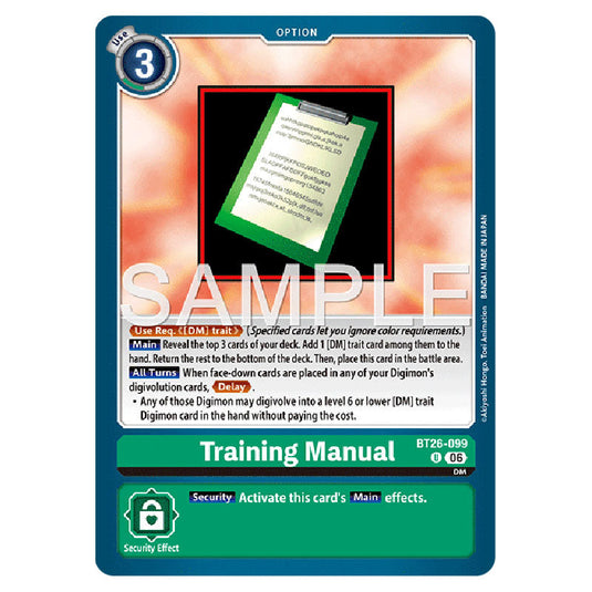 Training Manual BT26-099 card from the Digimon set Timeless Bonds