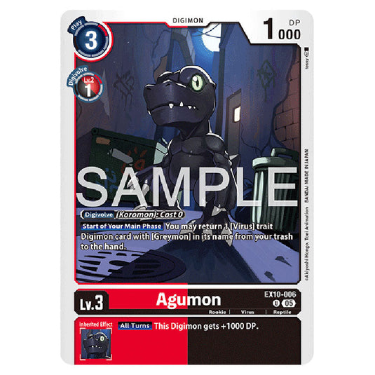 Agumon EX10-006 card from the Digimon set EX-10: Extra Booster Sinister Order