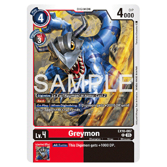 Greymon EX10-007 card from the Digimon set EX-10: Extra Booster Sinister Order
