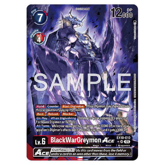 BlackWarGreymon EX10-010A card from the Digimon set EX-10: Extra Booster Sinister Order
