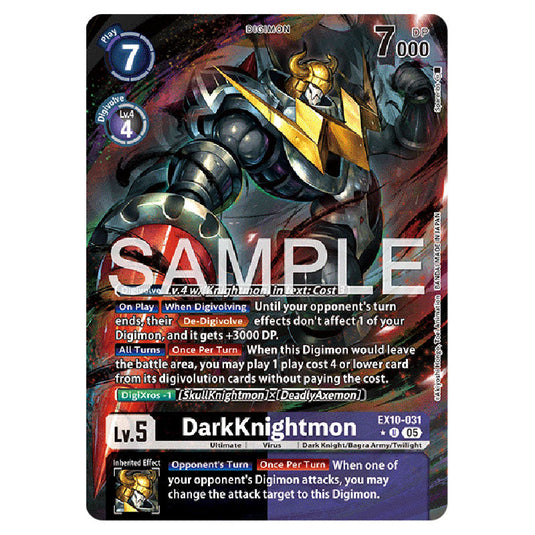 DarkKnightmon EX10-031B card from the Digimon set EX-10: Extra Booster Sinister Order