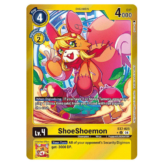 ShoeShoemon (Alternative Art) EX7-025A card from the Digimon set EX-07: Extra Booster Digimon Liberator