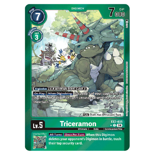 Triceramon (Alternative Art) EX7-035A card from the Digimon set EX-07: Extra Booster Digimon Liberator