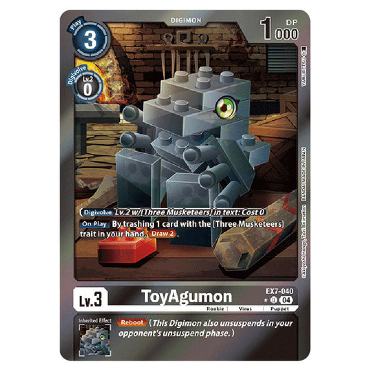 ToyAgumon (Alternative Art) EX7-040A card from the Digimon set EX-07: Extra Booster Digimon Liberator