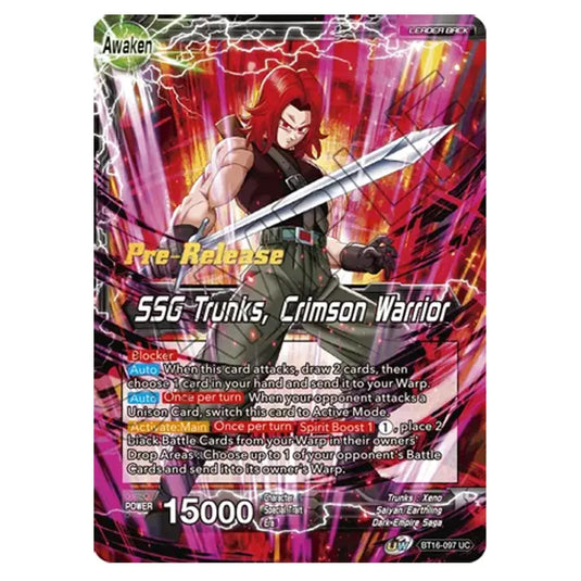 Dragon Ball Super - B16 - Realm Of The Gods - Pre-release - SSG Trunks, Crimson Warrior - BT16-097 (Foil)
