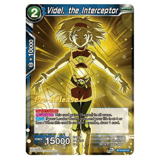Dragon Ball Super - B16 - Realm Of The Gods - Pre-release - Videl, the Interceptor - BT16-034 (Foil)