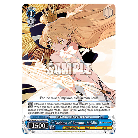 Goddess of Fortune, Meldia Fma/W120-E138 card from the Weiss Schwarz set Fujimi Fantasia Bunko Vol.2