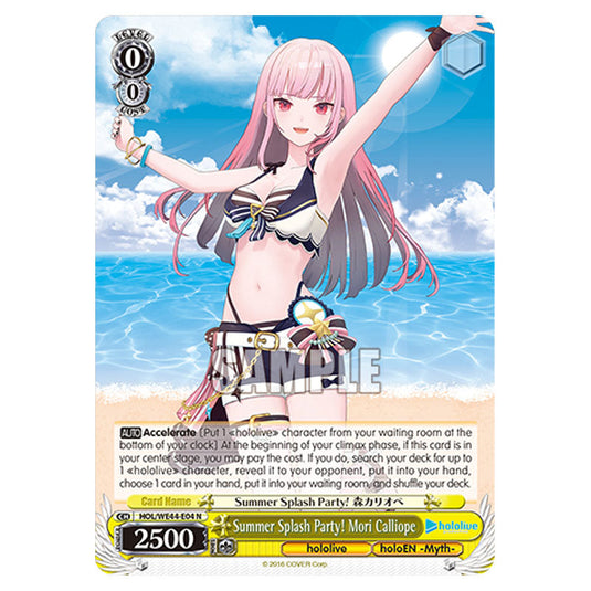 Summer Splash Party! Mori Calliope HOL/WE44-E04 card from the Weiss Schwarz set Hololive Production Summer Collection