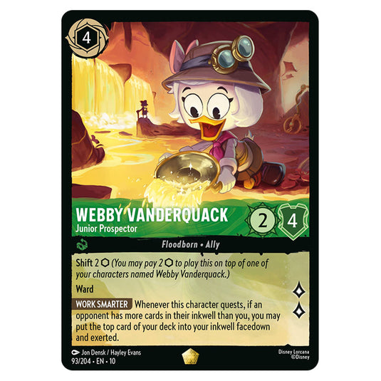 Webby Vanderquack - Junior Prospector 93/204 card from the Lorcana set Whispers in the Well