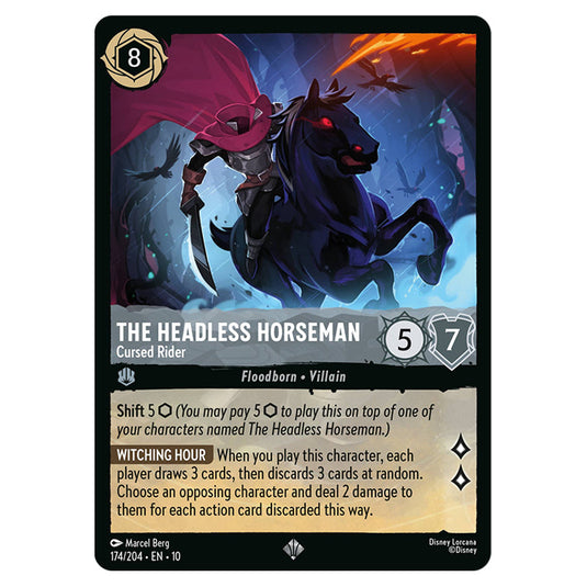 The Headless Horseman - Cursed Rider 174/204 card from the Lorcana set Whispers in the Well