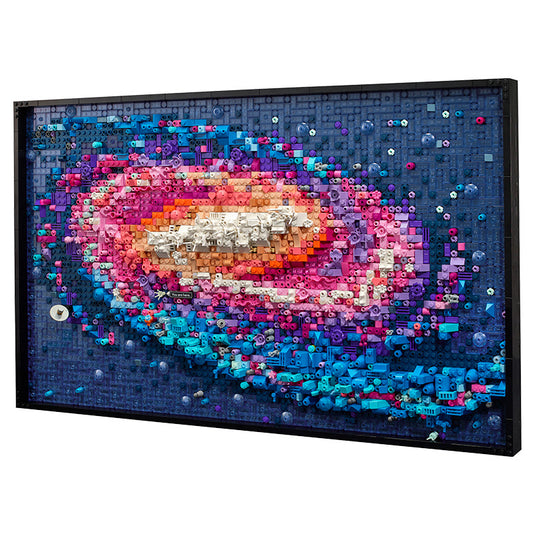 Completed LEGO Milky Way Galaxy hanging on wall