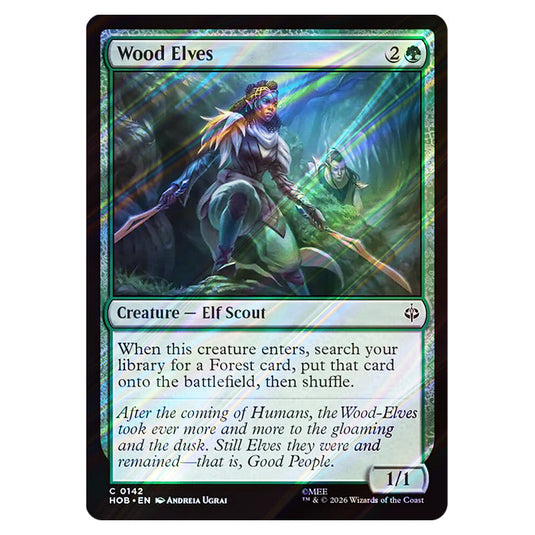 Wood Elves 0142 card from the Magic The Gathering set The Hobbit