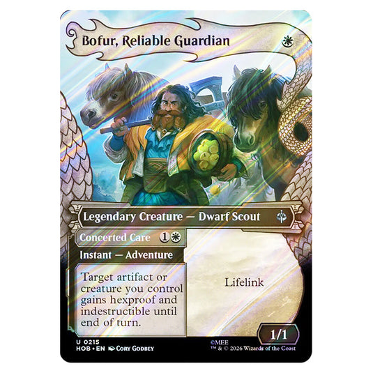 Bofur, Reliable Guardian // Concerted Care 0215 card from the Magic The Gathering set The Hobbit