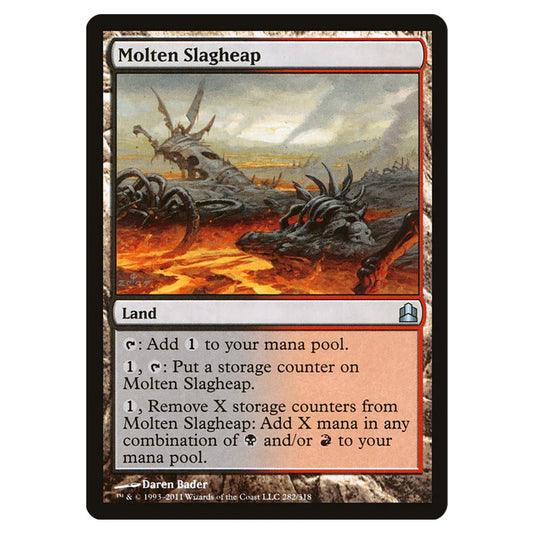 Molten Slagheap 282 card from the Magic The Gathering set Commander 2011