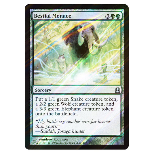 Bestial Menace 144 card from the Magic The Gathering set Commander 2011