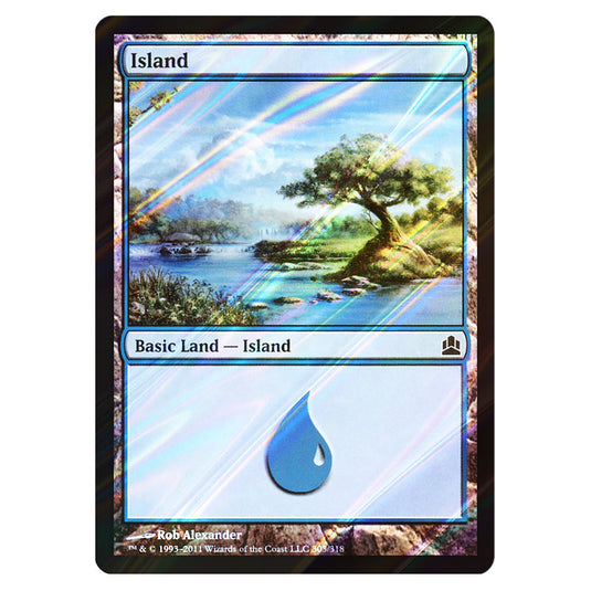 Island 303 card from the Magic The Gathering set Commander 2011
