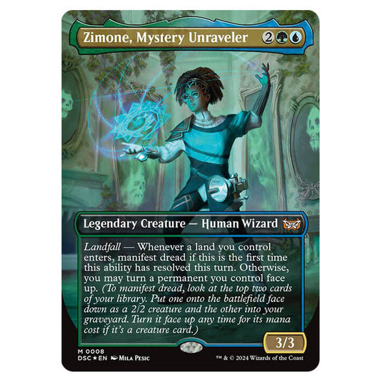 Zimone, Mystery Unraveler 008 card from the Magic The Gathering set Duskmourn: House of Horror Commander