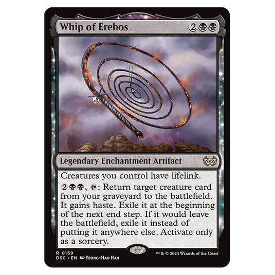 Whip of Erebos 159 card from the Magic The Gathering set Duskmourn: House of Horror Commander